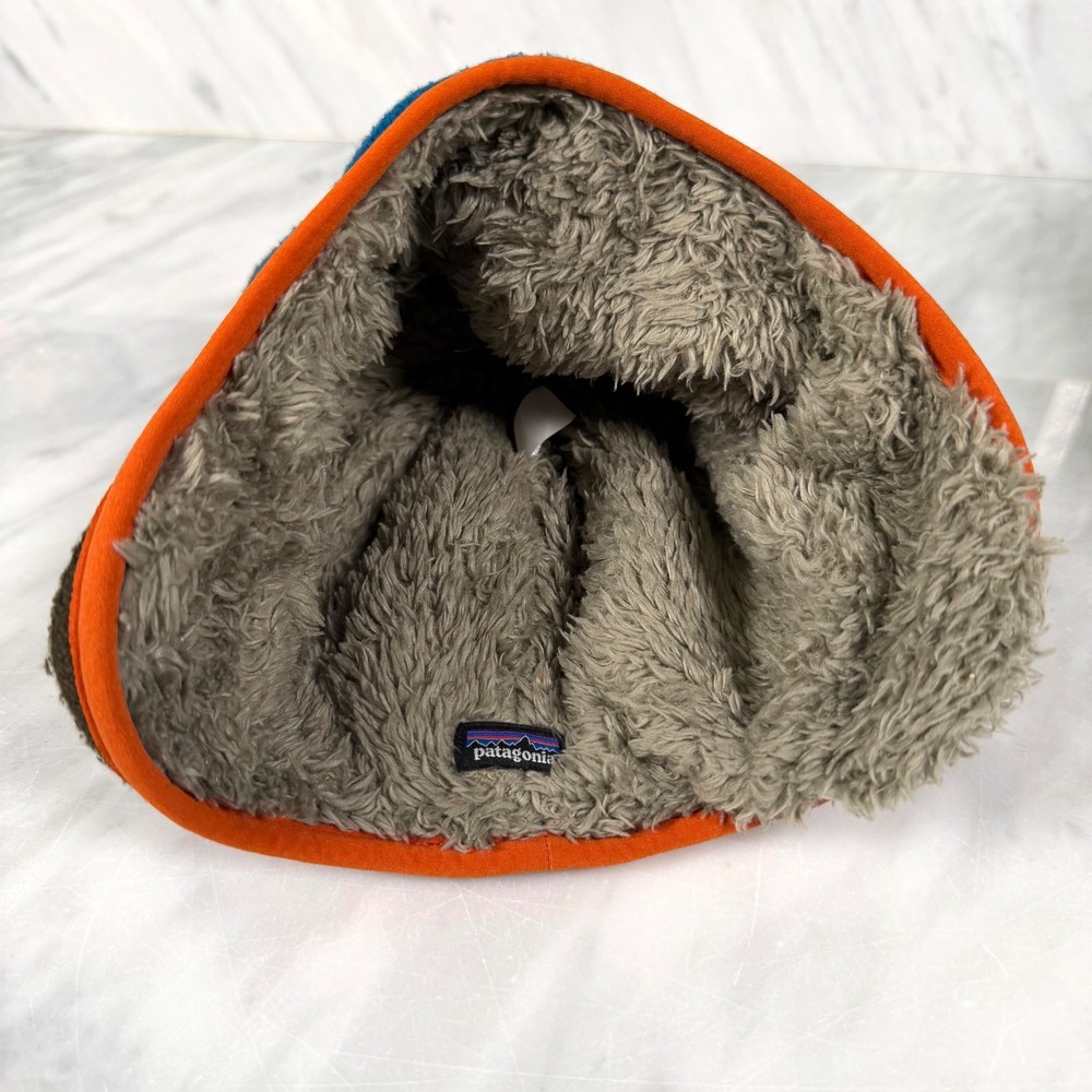 Patagonia Baby Buffalo Reversible Beanie Striped Fleece Lined Blue Brown 18-24M - Picture 3 of 8